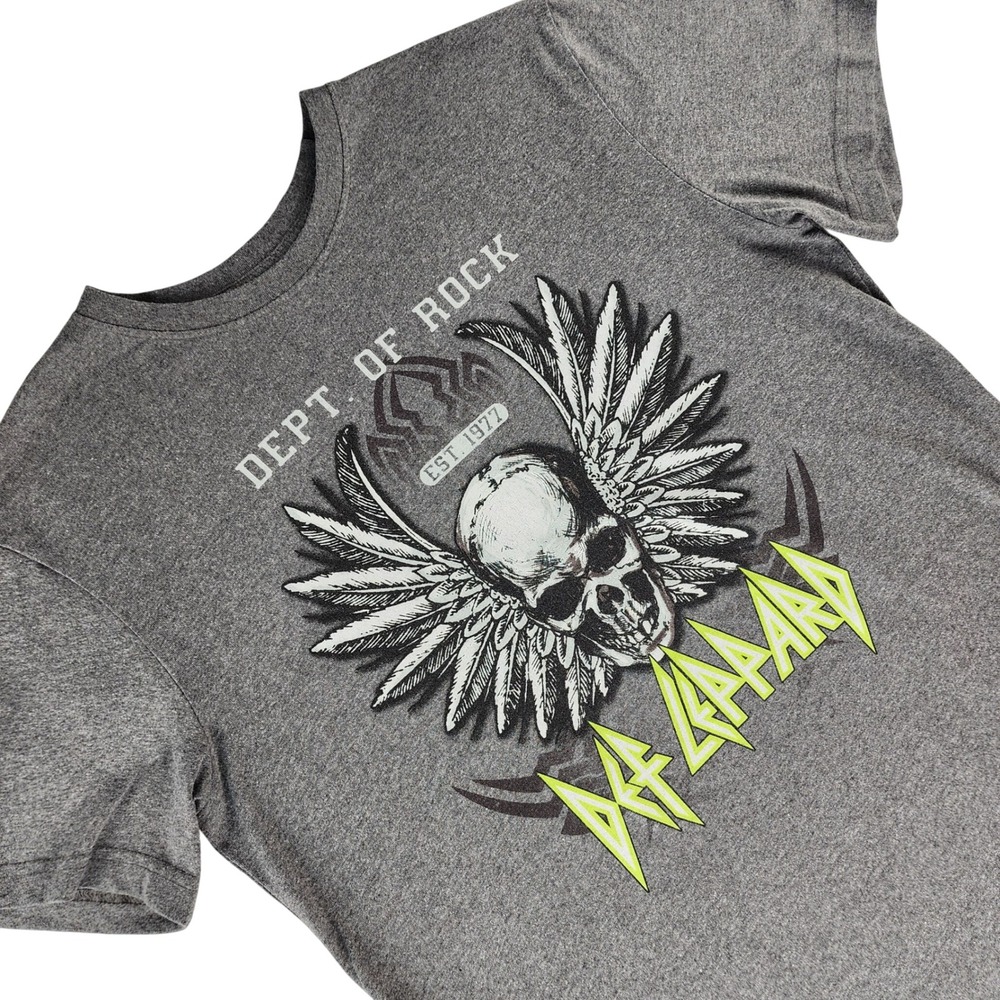 Def Leppard Graphic T-Shirt Mens Medium Grey Rock Skull Cotton Blend